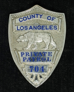Beautiful 1930s - 40s Los Angeles Co Private Patrol Badge #704