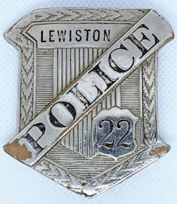 Great Old 1890s Lewiston Maine Police Radiator Badge in Lead Filled NIckel Plated Brass