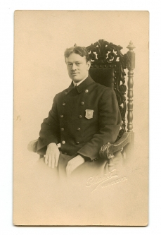 Great Ca 1900 RPPC Portrait Photo of a Worcester MA Police Man Wearing a Nice Radiator Badge