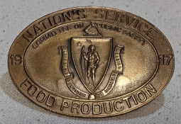 Numbered WWI 1917 Massachusetts Nation's Service food Production Home Front War Worker Badge Large