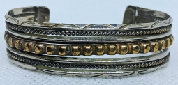 Vintage 1960s-1970s Navajo Childs Bracelet by Sam Bahe in Nickel & Brass