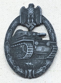 Salty Wartime Nazi Wehrmacht Bronze Grade Panzer Assault Badge in White Metal