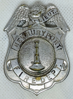 Nice 1910s-1920s Newburyport, MA Fire Dept Lieutenant Badge