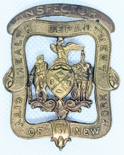 Wonderful 1870s-1880s New York City Health Department Inspector Badge #137