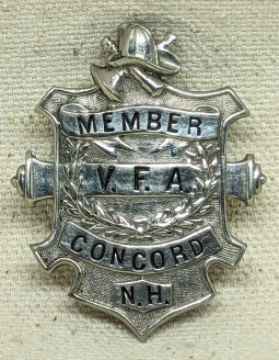 Great Old Ca 1900 Concord NH Veteran Fireman's Association Member Badge