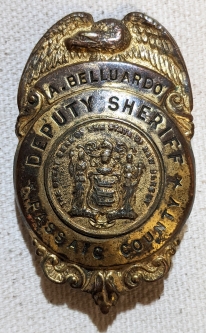 Nice Old 1930s Passaic Co NJ Deputy Sheriff Badge Named to A.Belluardo