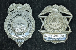 WWII - 1950s North American Aviation Ohio Factory Police Hat & Coat Badge Set #107
