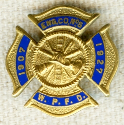 1927 White Plains NY Fire Dept 20th Anniversary Lapel Pin for Chatterdon Engine Co No 5