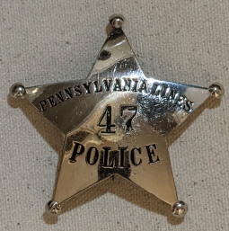 Nice Old 1920s Pennsylvania Lines Railroad Police 5pt Star Badge in Exc Condition