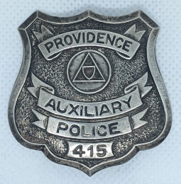 Rare Ca1943 Providence RI Civil Defense Auxiliary Police Badge Sterling Silver
