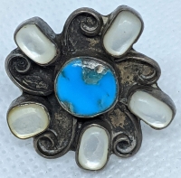 Cool Vintage 1960's Zuni Indian Turqiouse, Mother of Pearl, & Silver Ring