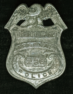 WWI era Rock Island Arsenal Police Badge #236 in Silver Plated Steel