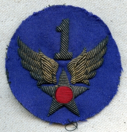 Ext Rare WWII USAAF 1st Air Force Bullion Hand Made Patch Removed From Uniform