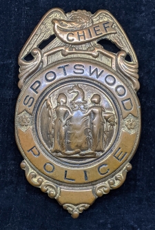 Great Old Ca 1908 Spotswood NJ Police Chief Badge LARGE Probably First Issue