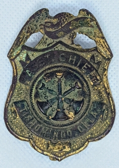 Wonderful Ca 1910s Tishomingo, OK Fire Dept Asst Chief Badge