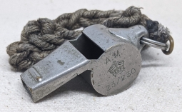 Wonderful WWII UK Air Ministry Marked Bailout Whistle on Lanyard.As used by 8th AF Bomber Crews