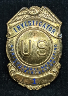 Ext Rare ca 1942 US Agricultural Marketing Administration Investigator Badge #1
