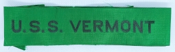 Extremely Rare & Very Cool Ca 1907 USS Vermont BB-20 Commissionaly Cap Tally in Green Silk