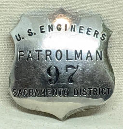 Great LARGE WWII era Sacramento CA District Patrolman Badge US Army Engineers