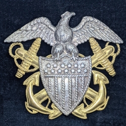 Ext Rare WWI METAL USN Officer Hat Badge in Gilt & Silvered Brass
