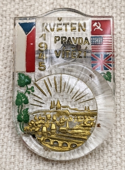 May 5th 1945 Truth Wins Prague Uprising Allies Victory Pin in Bohemian Glass
