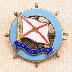 Beautiful 1936 Royal Mail Line Atlantics Ship Wheel Souvenir Pin in enameled Silver RARE