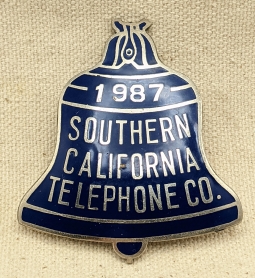 Beautiful Southern California Telephone Co Employee Badge #1987 by Irvine & Jachens