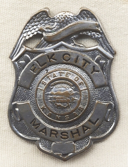 Circa 1940 Elk City Kansas Marshal Badge by W.S. Darley
