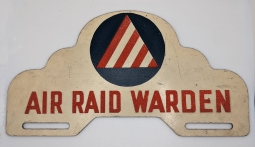 Fantastic WWII Civil Defence Air Raid Warden Auto Plate Topper in Silk-Screened Masonite