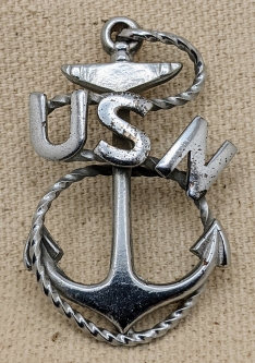 Nice WWI USN CPO Chief Petty Officer Hat Badge Chrome Plated in Early 1930s worn as a  SH Brooch