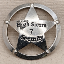 LARGE 1980s Del Webb's High Sierra Casino Security Badge Lucky #7
