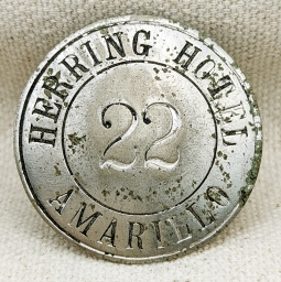 Ext Rare ca 1927 Herring Hotel Amarillo Texas Porter Badge #22