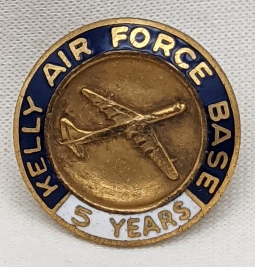 Wonderful Mid 1950s Kelly Air Force Base 5yr Service Pin w Convair B-36 Peacemaker Bomber at Center
