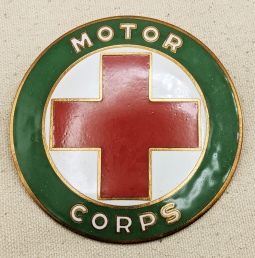 Minty Early WWII ARC American Red Cross Motor Corps Badge/Plate Topper in enameled brass