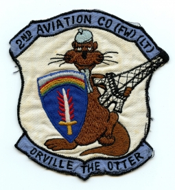 Early 60s US Army 2nd Avit Co Fixed Wing Light Trans French made Patch RARE THIN Lettering Variant