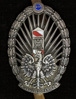 Rare 1930s Polish Frontier Defense Corps Border Guard Badge with Field Modified Attachment