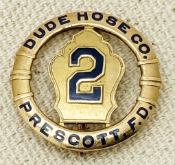 Ext Rare Ca 1900 14K Gold Lapel Badge For Dude Hose Co #2 Prescott AZ Fire Dept