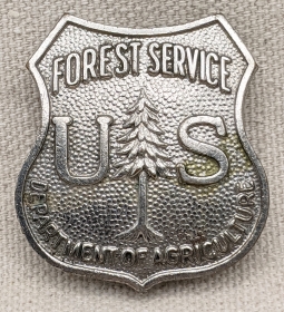 Scarce 1930s US Department of Agriculture Forest Service NICKEL FINISH Ranger Badge by Metal Arts