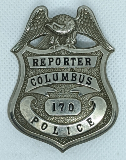 Ca 1910s - 1920s Columbus Ohio Police Lines Reporter Badge #170