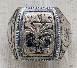 Great Salty 1942 Deutsches Afrikakorps DAK Ring in 800 Silver with Gold Top