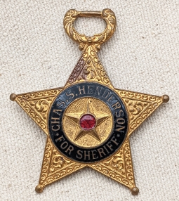 1908 Sheriff Badge Watch Fob promoting the Election of Charles S Henderson of Silver Bow Co MT