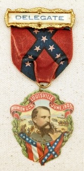 Rare & Beautiful 1905 UCV Reunion Louisville KY Delegate Badge in Celluloid