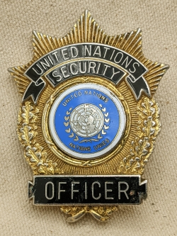 Ext Rare 1960's United Nations Security Officer Badge #128 with Nice Duty Wear
