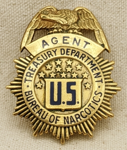 Beautiful 1930s-1940s US Treasury Dept. Bureau of Narcotics Agent Badge #87
