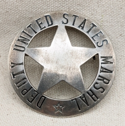 Wonderful 1890s-1900s Old West Deputy Marshal Large Circle Star Badge in Nickel Plated Nickel
