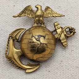 Beautiful WWI USMC Officer Undress Hat Badge, Gold Plated & Pin Attached for wear as a SH Brooch