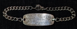 Great Early WWII USNR Seabee ID Bracelet in Sterling Phillip Lee Bottles Tetanus 12/42