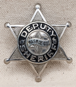 Nice Old 1920s Washoe Co Nevada Deputy Sheriff 6 pt Star Badge by LARSCO