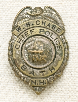 1920s-30s Bath, New Hampshire Police Chief Lapel Badge, Named to W.H. Chase