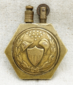 Nice WWI Brass Trench Art Lighter with UK & US Flags & Peace Dove